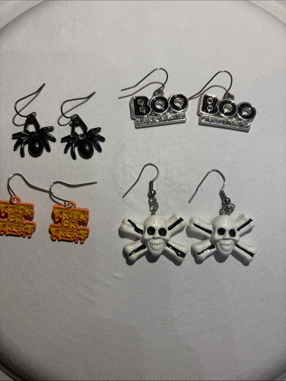 Halloween Skull and Crossbones Drop Earrings - White